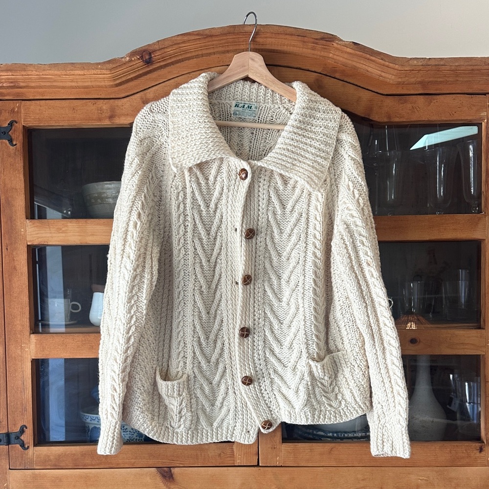 Cream Cable Knit Button-Front Sweater